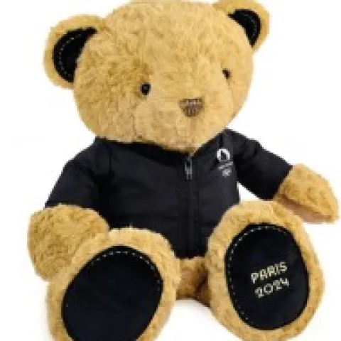 Clearance Ours en peluche marron Paris 2024 avec veste noire zippée - 40 cm Les Peluches Supporters|Mascotte Jo