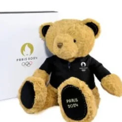 Clearance Ours en peluche marron Paris 2024 avec veste noire zippée - 40 cm Les Peluches Supporters|Mascotte Jo