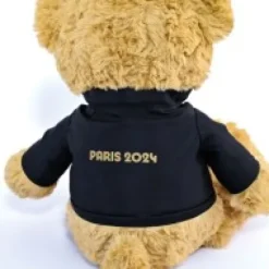 Clearance Ours en peluche marron Paris 2024 avec veste noire zippée - 40 cm Les Peluches Supporters|Mascotte Jo