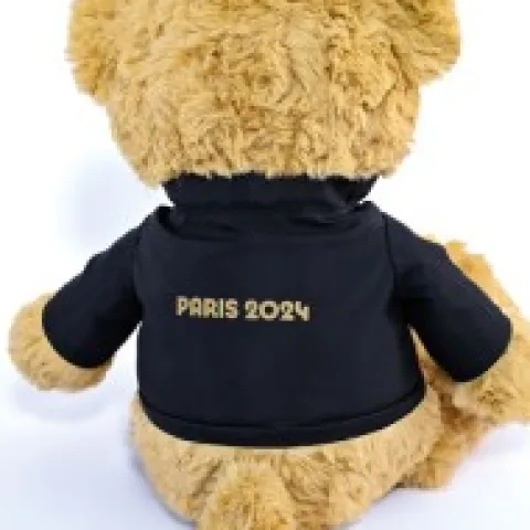 Clearance Ours en peluche marron Paris 2024 avec veste noire zippée - 40 cm Les Peluches Supporters|Mascotte Jo