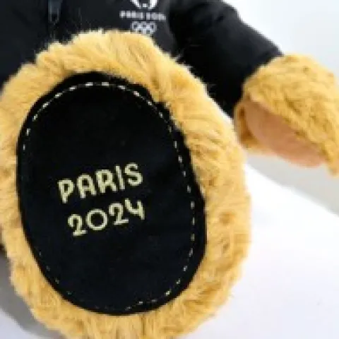 Clearance Ours en peluche marron Paris 2024 avec veste noire zippée - 40 cm Les Peluches Supporters|Mascotte Jo