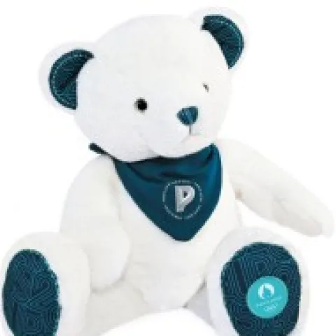 Fashion Ours en peluche Premium blanc avec bandana Paris 2024 - 37 cm Collection Bébé Jo|Les Peluches Supporters