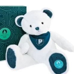 Fashion Ours en peluche Premium blanc avec bandana  Paris 2024 - 37 cm Collection Bébé Jo|Les Peluches Supporters