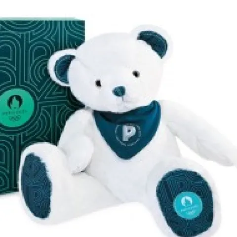 Fashion Ours en peluche Premium blanc avec bandana Paris 2024 - 37 cm Collection Bébé Jo|Les Peluches Supporters