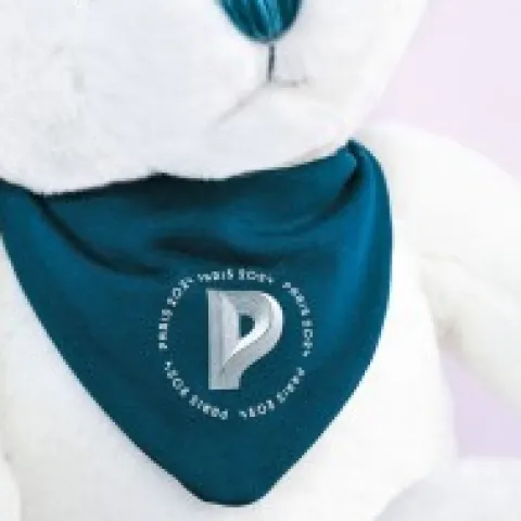 Fashion Ours en peluche Premium blanc avec bandana Paris 2024 - 37 cm Collection Bébé Jo|Les Peluches Supporters