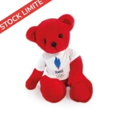 New Ours en peluche rouge avec T-shirt Equipe de France - 30 cm Collection Bébé Jo|Les Peluches Supporters