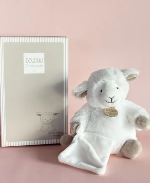 Best Peluche agneau avec doudou mouchoir - 24 cm Agneau|Les Prix Doux