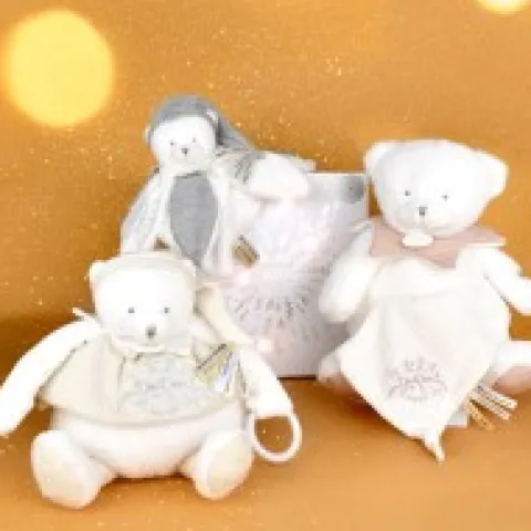 Outlet Peluche eveil Bébé Ours Blanc - 30 cm - Collection Anniversaire Doudou® Anniversaire|Hochets Et Pantins D'activités