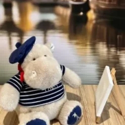Clearance Peluche Hippopotame avec Béret et Marinière - 26 cm Souvenir Of Paris|Hippo