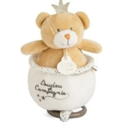 Hot Peluche musicale ours Petit Roi  marron - 14 cm Les Coffrets À Offrir|Cadeaux Naissance
