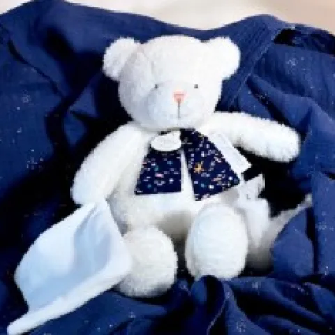 Outlet Peluche ours luminescent avec mouchoir - 28 cm - Clair de Lune Les Luminescents|Ours