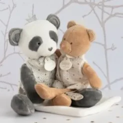 Discount Peluche Panda gris avec doudou- Attrape-rêves - 28 cm Attrape-rêves|Panda