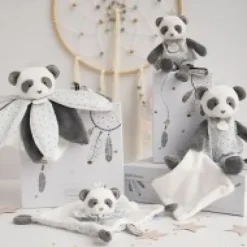 Discount Peluche Panda gris avec doudou- Attrape-rêves - 28 cm Attrape-rêves|Panda