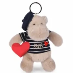 Outlet Porte clé hippopotame avec béret et marinière- 15 cm Souvenir Of Paris|Porte-clé