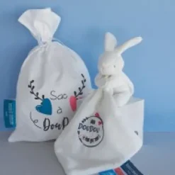 Outlet Sac à doudou + Doudou lapin "Mon Doudou + fort que tout " 10 cm - Unicef Cadeau À Moins De 20€|Les Prix Doux