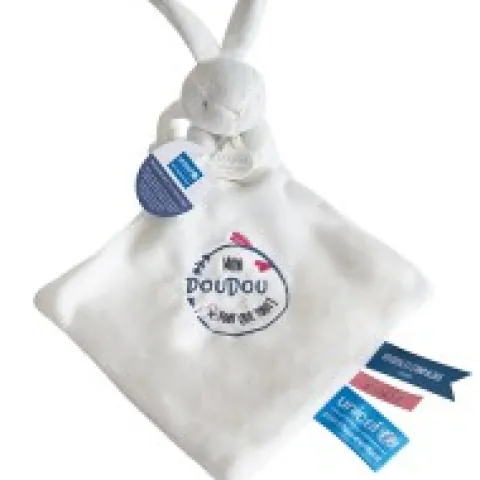 Outlet Sac à doudou + Doudou lapin "Mon Doudou + fort que tout " 10 cm - Unicef Cadeau À Moins De 20€|Les Prix Doux