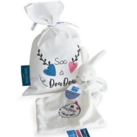 Outlet Sac à doudou + Doudou lapin "Mon Doudou + fort que tout " 10 cm - Unicef Cadeau À Moins De 20€|Les Prix Doux