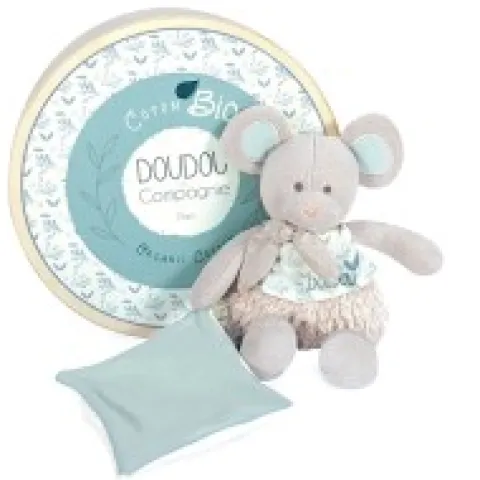 Discount Souris en peluche grise avec mouchoir vert en coton BIO - 22 cm Les Prix Doux|Doudous Coton Bio